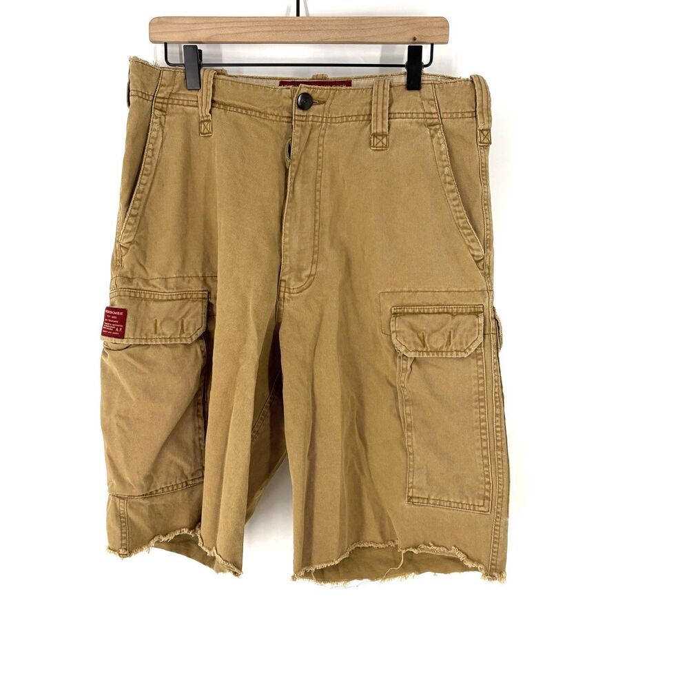 Vintage Abercrombie & Fitch Shorts 32 Mens Khaki Cargo Distressed Y2K Cut Off